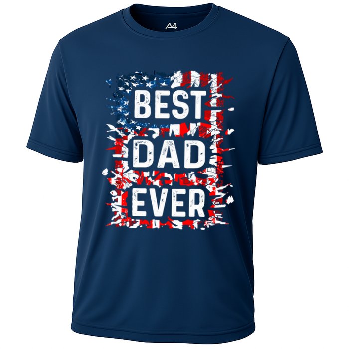 Funny Best Dad Ever Fathers Day Papa Us American Flag Cooling Performance Crew T-Shirt