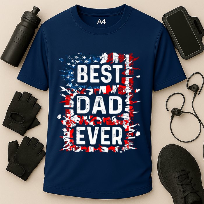 Funny Best Dad Ever Fathers Day Papa Us American Flag Cooling Performance Crew T-Shirt
