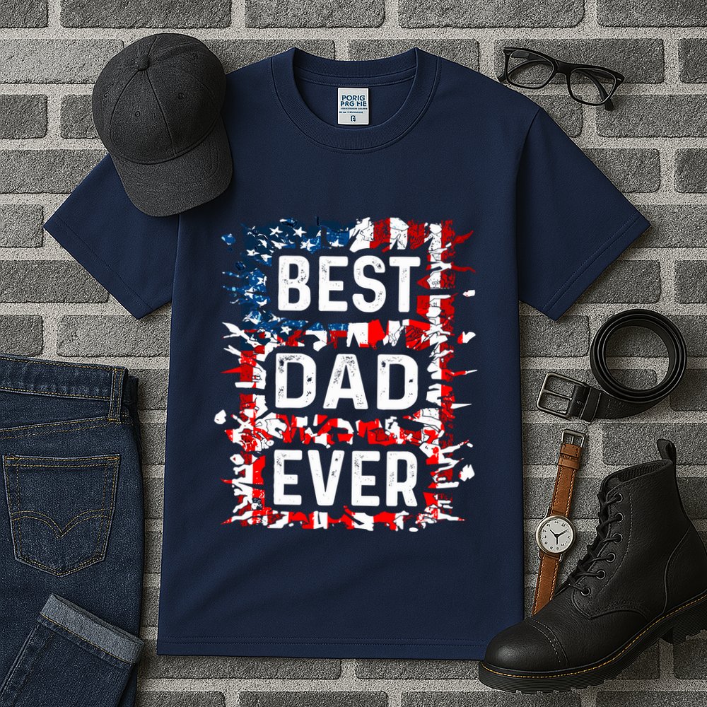Funny Best Dad Ever Fathers Day Papa Us American Flag Tall T-Shirt