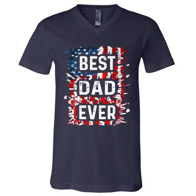 Funny Best Dad Ever Fathers Day Papa Us American Flag V-Neck T-Shirt