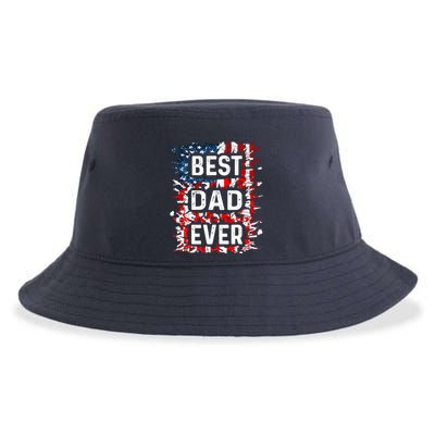 Funny Best Dad Ever Fathers Day Papa Us American Flag Sustainable Bucket Hat