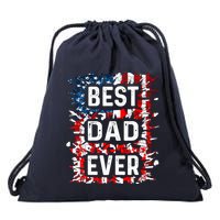 Funny Best Dad Ever Fathers Day Papa Us American Flag Drawstring Bag
