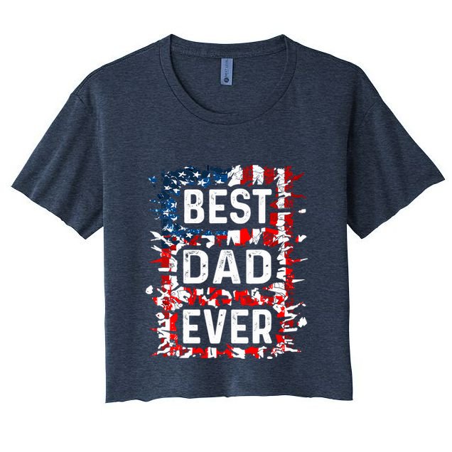 Funny Best Dad Ever Fathers Day Papa Us American Flag Crop Top