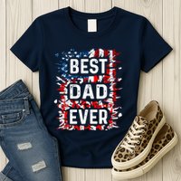 Funny Best Dad Ever Fathers Day Papa Us American Flag Womens T-Shirt