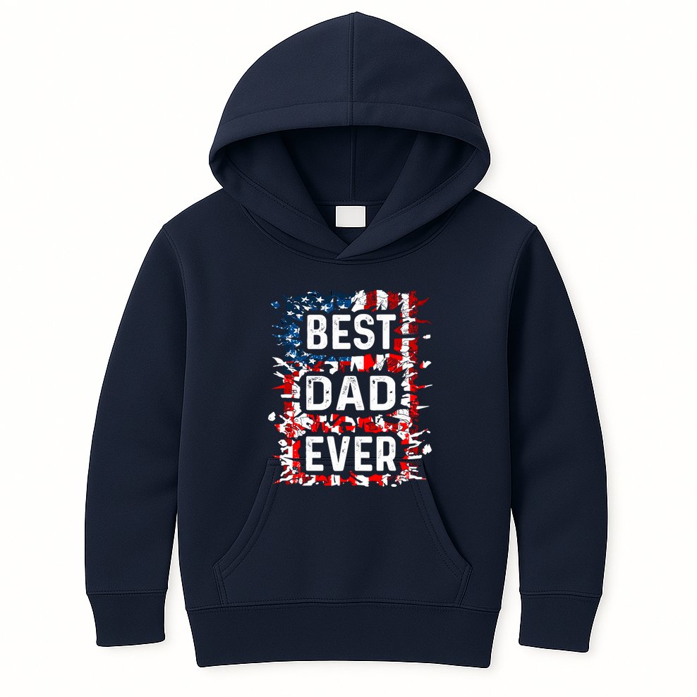 Funny Best Dad Ever Fathers Day Papa Us American Flag Kids Hoodie