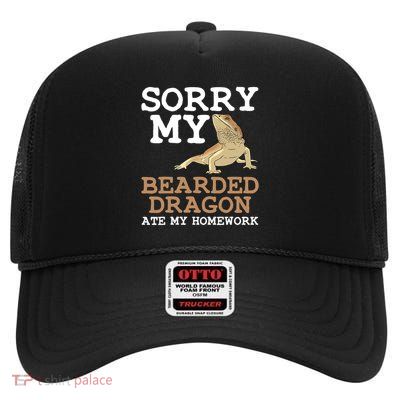 Funny Bearded Dragon Art For Kids Boys Girls Beardie Lover  High Crown Mesh Back Trucker Hat