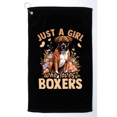 Floral Boxer Dog Just A Girl Who Loves Boxer Platinum Collection Golf Towel