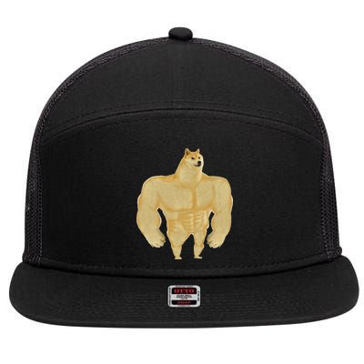 Funny Buff Doge Chiba Dog Gym meme Funny Swole Doge 7 Panel Mesh Trucker Snapback Hat