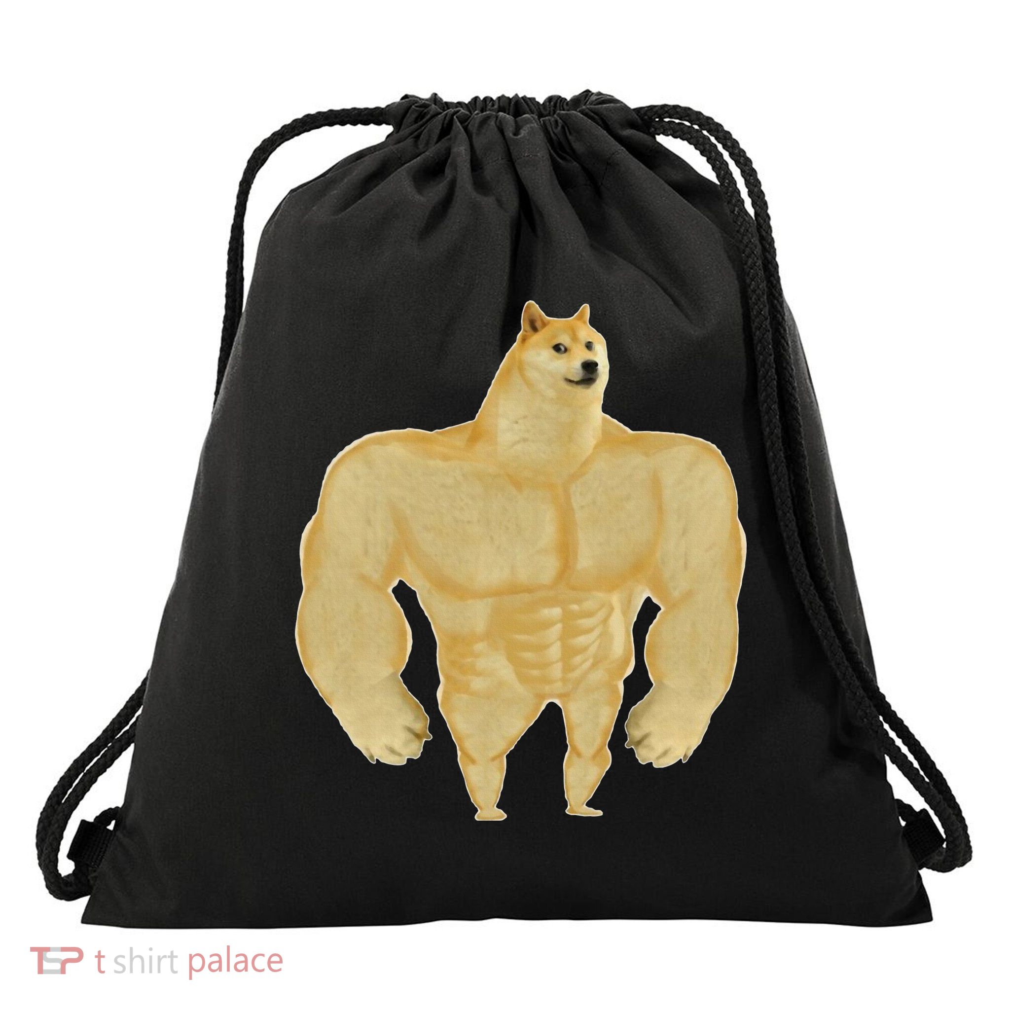 Funny Buff Doge Chiba Dog Gym meme Funny Swole Doge Drawstring Bag