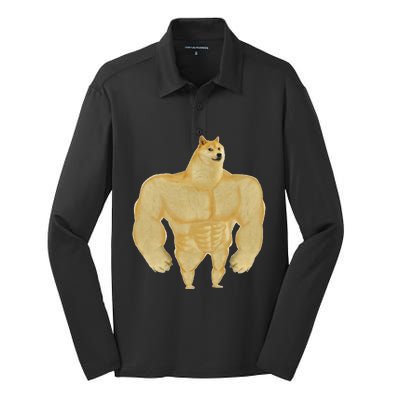 Funny Buff Doge Chiba Dog Gym meme Funny Swole Doge Silk Touch Performance Long Sleeve Polo