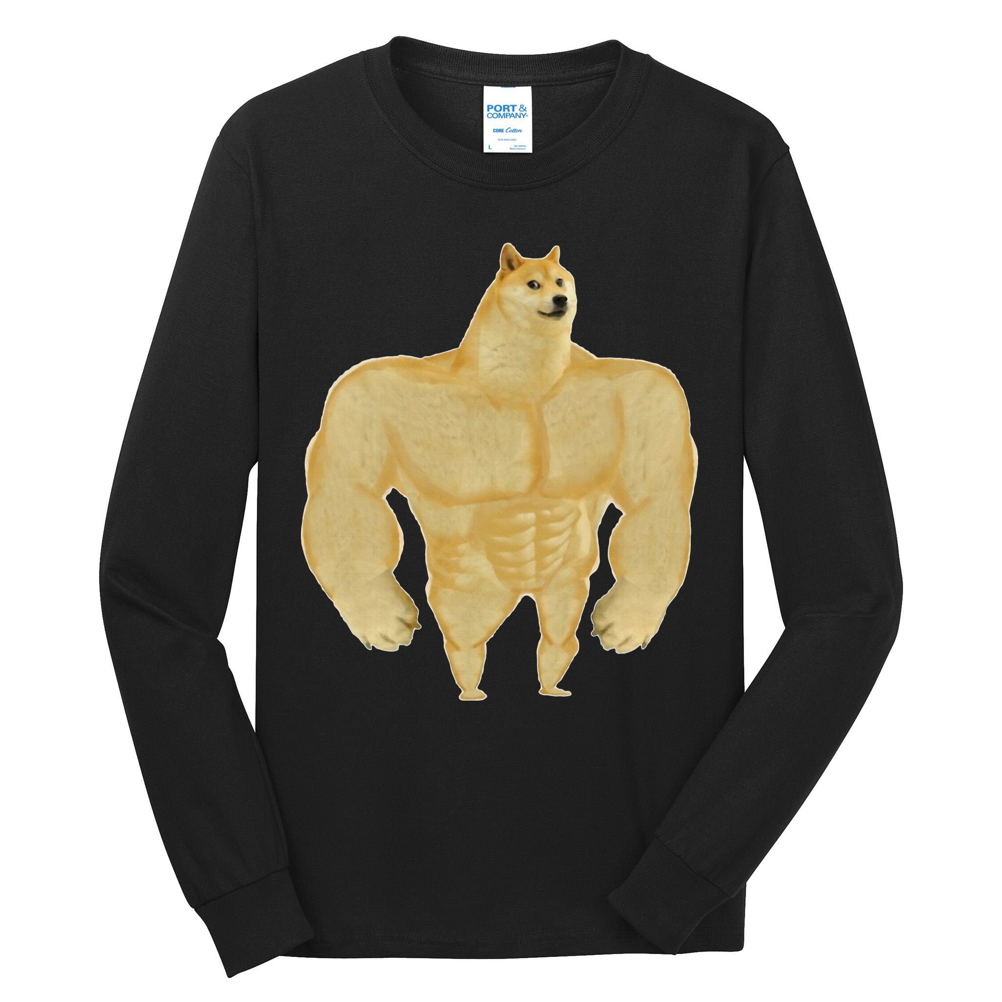 Funny Buff Doge Chiba Dog Gym meme Funny Swole Doge Tall Long Sleeve T-Shirt