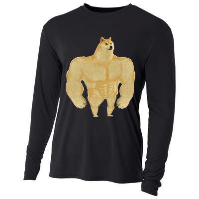 Funny Buff Doge Chiba Dog Gym meme Funny Swole Doge Cooling Performance Long Sleeve Crew