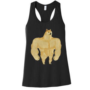 Funny Buff Doge Chiba Dog Gym meme Funny Swole Doge Women's Racerback Tank