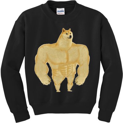 Funny Buff Doge Chiba Dog Gym meme Funny Swole Doge Kids Sweatshirt
