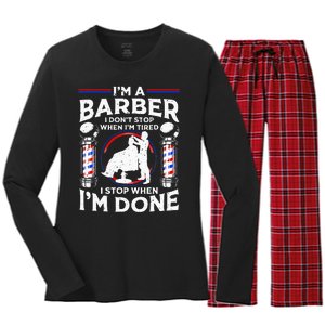 Funny Barber Designs For Dad Hairstyling Humor Quote Women's Long Sleeve Flannel Pajama Set 