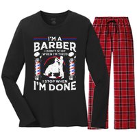 Funny Barber Designs For Dad Hairstyling Humor Quote Women's Long Sleeve Flannel Pajama Set 