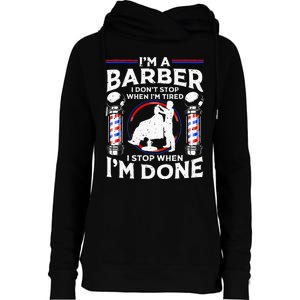 Funny Barber Designs For Dad Hairstyling Humor Quote Womens Funnel Neck Pullover Hood