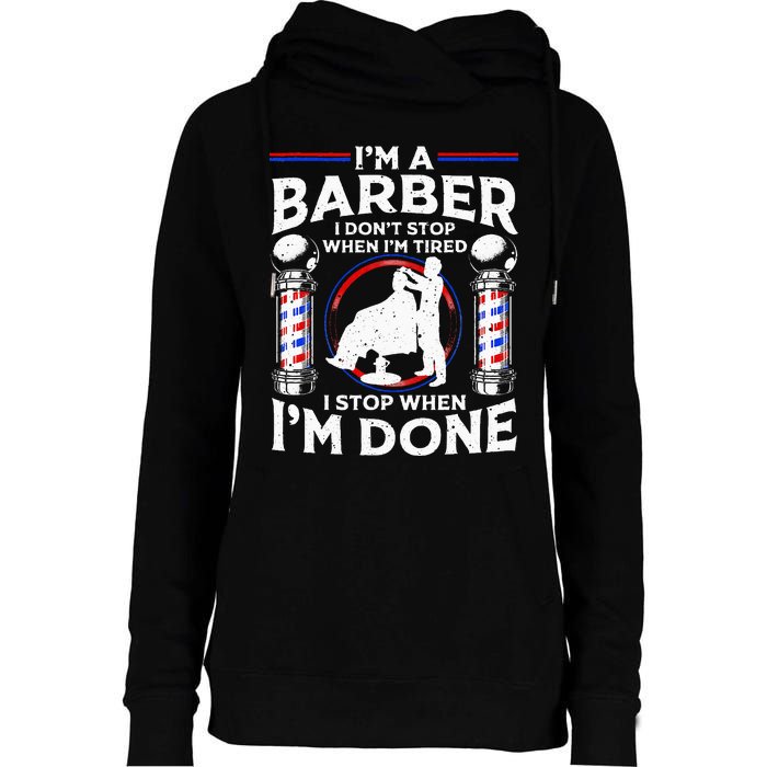 Funny Barber Designs For Dad Hairstyling Humor Quote Womens Funnel Neck Pullover Hood