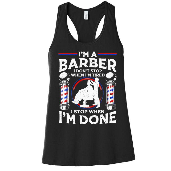 Funny Barber Designs For Dad Hairstyling Humor Quote Women's Racerback Tank