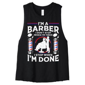 Funny Barber Designs For Dad Hairstyling Humor Quote Women's Racerback Cropped Tank