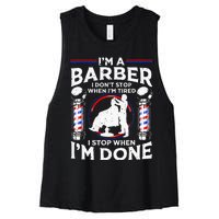 Funny Barber Designs For Dad Hairstyling Humor Quote Women's Racerback Cropped Tank