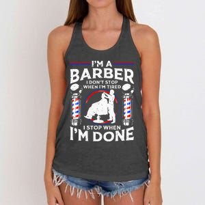 Funny Barber Designs For Dad Hairstyling Humor Quote Women's Knotted Racerback Tank