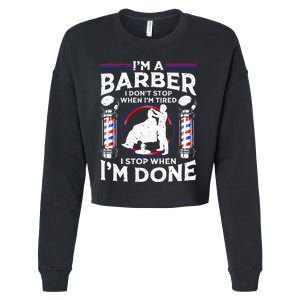 Funny Barber Designs For Dad Hairstyling Humor Quote Cropped Pullover Crew