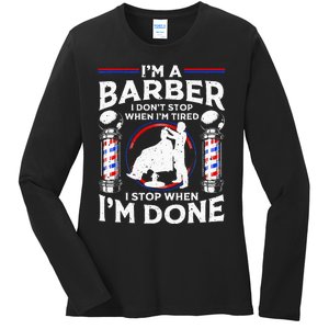 Funny Barber Designs For Dad Hairstyling Humor Quote Ladies Long Sleeve Shirt