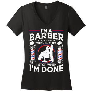 Funny Barber Designs For Dad Hairstyling Humor Quote Women's V-Neck T-Shirt