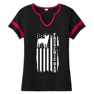 French Bulldog Dad American Flag Patriotic Frenchie Dog Ladies Halftime Notch Neck Tee