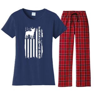 French Bulldog Dad American Flag Patriotic Frenchie Dog Women's Flannel Pajama Set