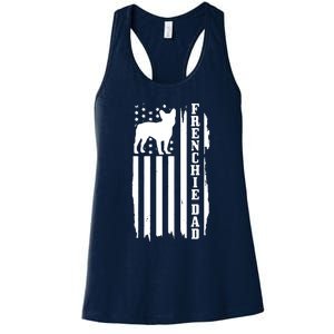 French Bulldog Dad American Flag Patriotic Frenchie Dog Women's Racerback Tank