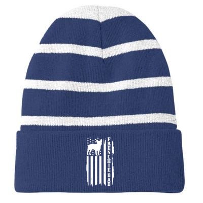 French Bulldog Dad American Flag Patriotic Frenchie Dog Striped Beanie with Solid Band