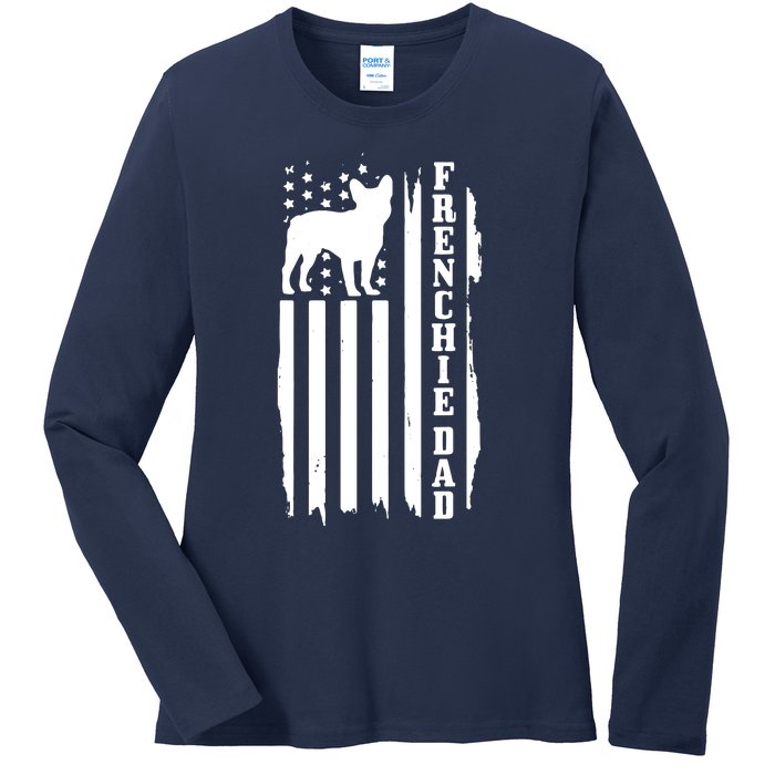 French Bulldog Dad American Flag Patriotic Frenchie Dog Ladies Long Sleeve Shirt