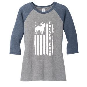 French Bulldog Dad American Flag Patriotic Frenchie Dog Women's Tri-Blend 3/4-Sleeve Raglan Shirt