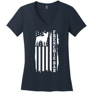 French Bulldog Dad American Flag Patriotic Frenchie Dog Women's V-Neck T-Shirt