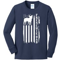 French Bulldog Dad American Flag Patriotic Frenchie Dog Kids Long Sleeve Shirt