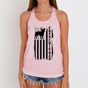 French Bulldog Dad American Flag Patriotic Frenchie Dog Women's Knotted Racerback Tank