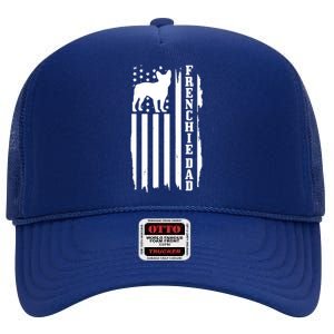 French Bulldog Dad American Flag Patriotic Frenchie Dog High Crown Mesh Back Trucker Hat