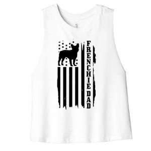 French Bulldog Dad American Flag Patriotic Frenchie Dog Women's Racerback Cropped Tank