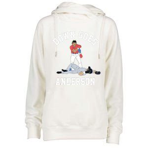 FUNNY BASEBALL DOWN GOES ANDERSON Womens Funnel Neck Pullover Hood