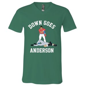 FUNNY BASEBALL DOWN GOES ANDERSON V-Neck T-Shirt