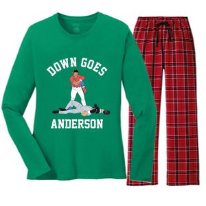 FUNNY BASEBALL DOWN GOES ANDERSON Women's Long Sleeve Flannel Pajama Set 