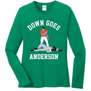 FUNNY BASEBALL DOWN GOES ANDERSON Ladies Long Sleeve Shirt