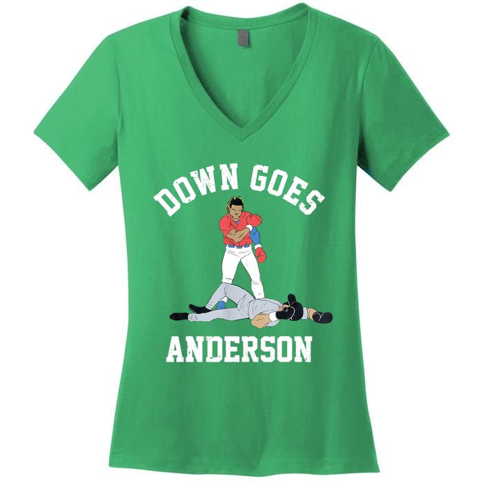 FUNNY BASEBALL DOWN GOES ANDERSON Women's V-Neck T-Shirt