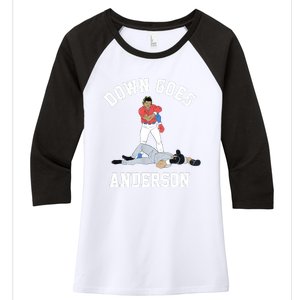 FUNNY BASEBALL DOWN GOES ANDERSON Women's Tri-Blend 3/4-Sleeve Raglan Shirt