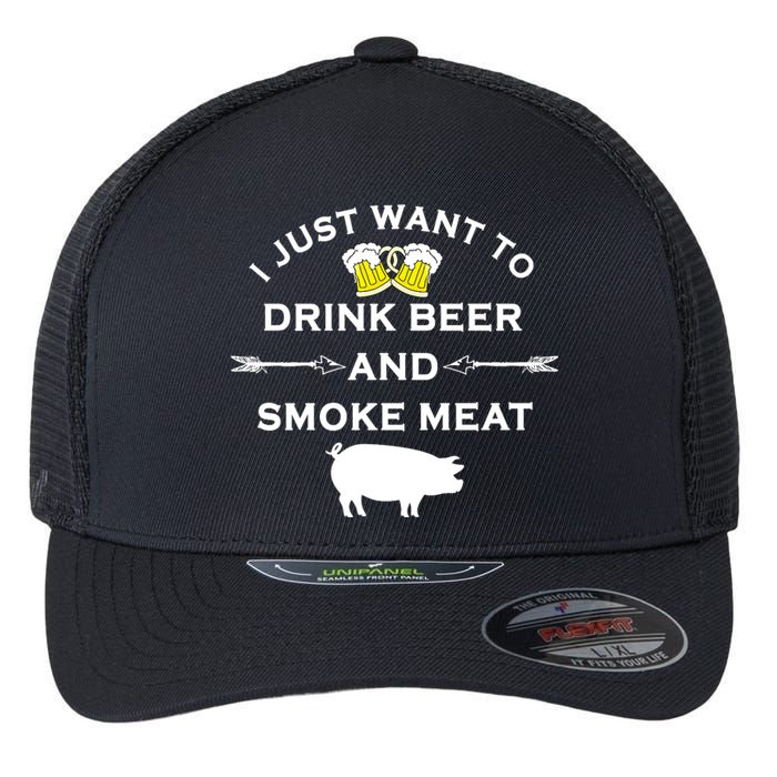 Funny BBQ Drink Beer Smoke Meat Grill Flexfit Unipanel Trucker Cap