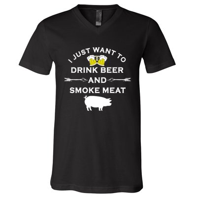 Funny BBQ Drink Beer Smoke Meat Grill V-Neck T-Shirt