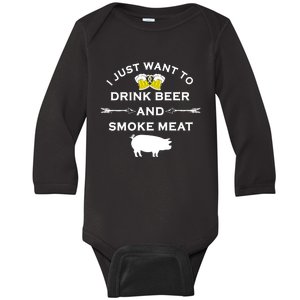 Funny BBQ Drink Beer Smoke Meat Grill Baby Long Sleeve Bodysuit