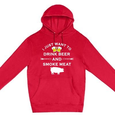 Funny BBQ Drink Beer Smoke Meat Grill Premium Pullover Hoodie